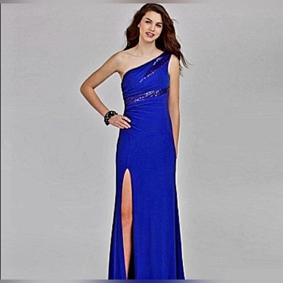 Hailey Logan By Adrianna Propell Royal Blue One Shoulder Gown - Picture 2 of 12